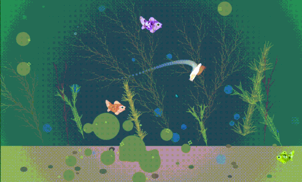 Care for two types of fish by placing the correct fish food if they are hungry, or add a new fish to the tank if they are bored.